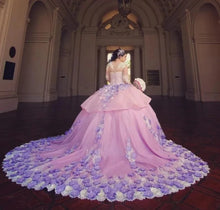 Long Sleeves Floral Pearls Sweet 16 Dress