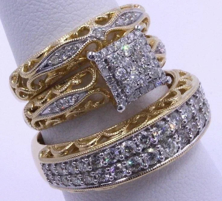 3 pcs/set Colorful Cubic Zirconia Inlaid Ring
