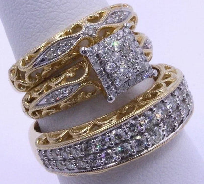 3 pcs/set Colorful Cubic Zirconia Inlaid Ring
