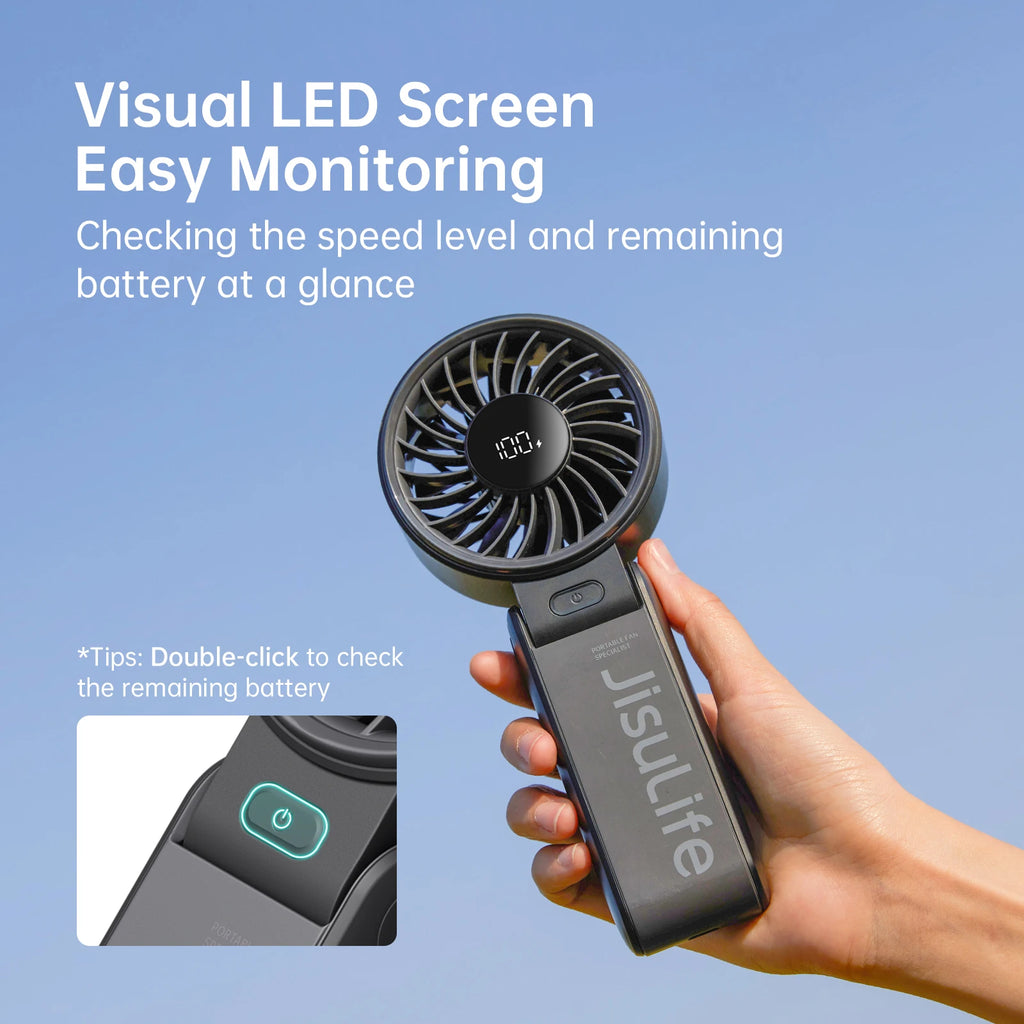 JISULIFE Portable Handheld Fan with LED Display 5 Speed
