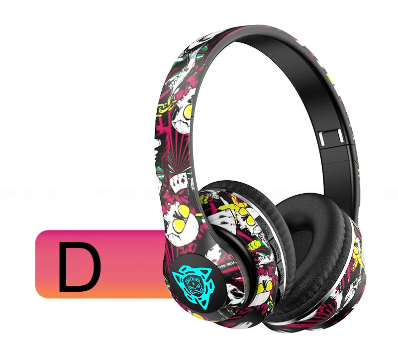 LED Graffiti Foldable Wireless Bluetooth Headphones Noise Canceling with Super Bass