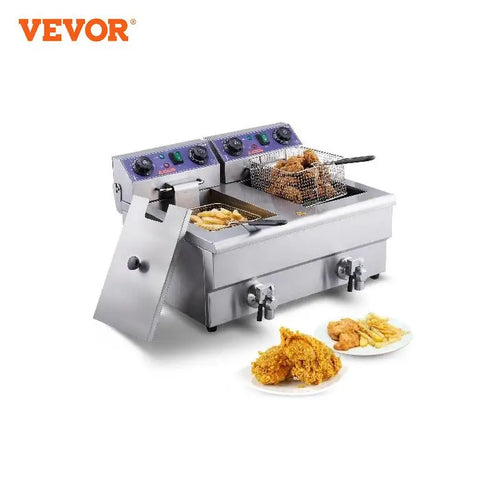 VEVOR Electric Deep Fryer w/Dual Removable Tanks 24L 3000W Commercial Countertop