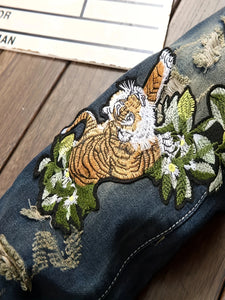 Men's Ripped Designer Print Slim Jeans