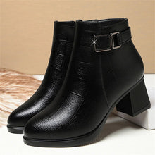 Chunky Heel Soft Leather Side Zipper Design Ankle Boots