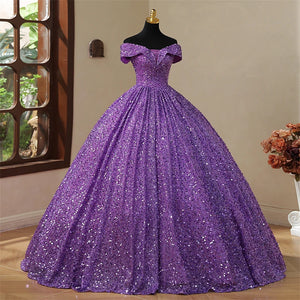 Elegant Off Shoulder Sequined Ball Gown