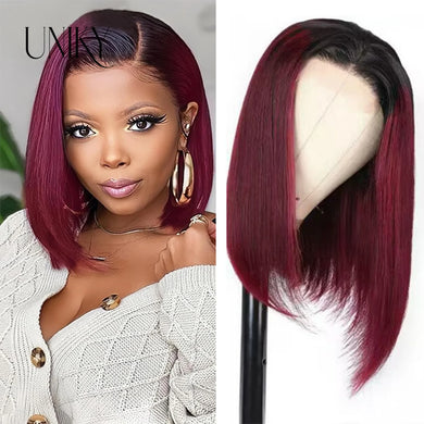 Red Straight Bob T-Part Human Hair Wig