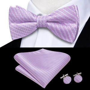 Solid Silk Bow Tie Hanky Cuff Links Set