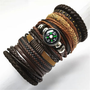 10 Pcs/set Black Wrap Woven Handmade Leather Bracelets