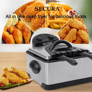 Secura 1700-Watt Stainless-Steel Triple Basket Electric Deep Fryer with Timer