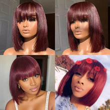 180% Density Straight Bob Human Hair Wig With Bangs