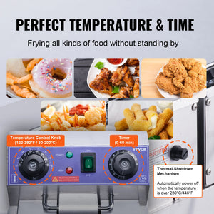 VEVOR Electric Deep Fryer w/Dual Removable Tanks 24L 3000W Commercial Countertop