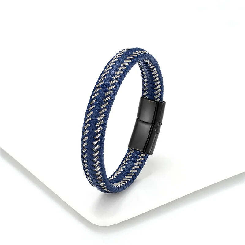 Leather Rope Stainless Steel Buckle Braided Bracelet