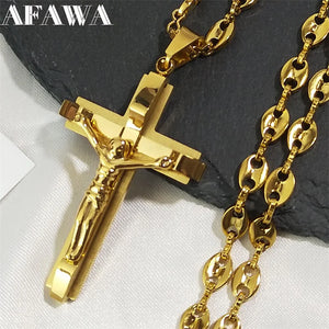 Stainless Steel Gold Color Crucifix Pendant Necklace