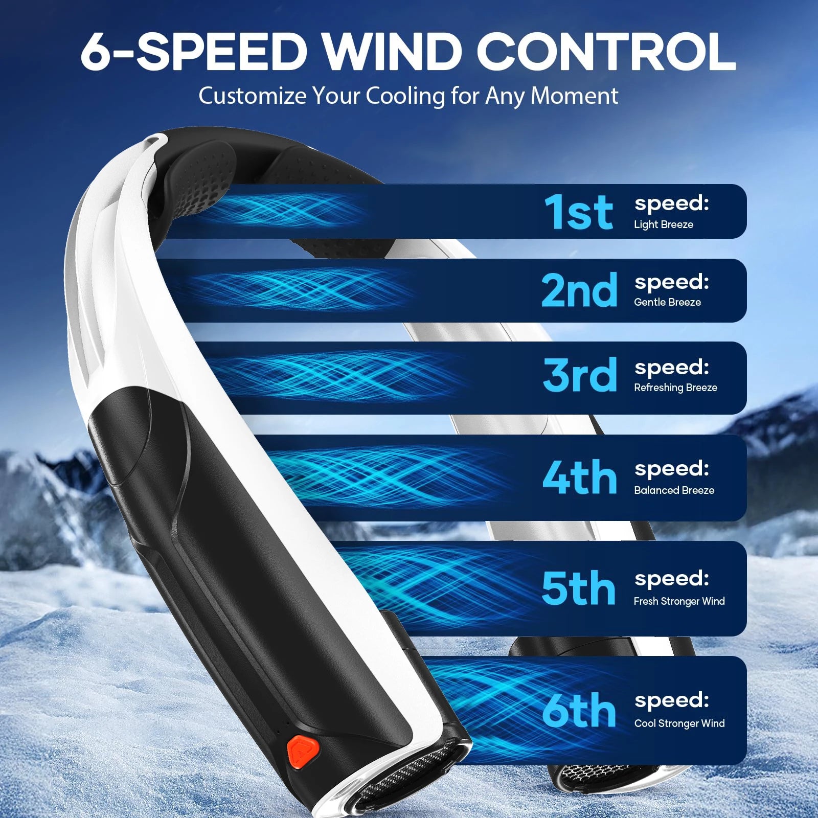 Portable Six Speeds 8000rpm Neck Fan 20hrs Battery Life