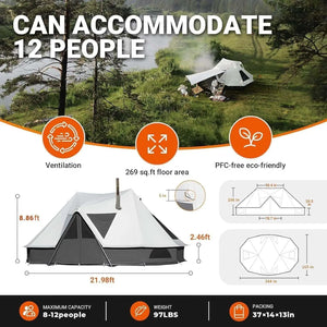 Large Waterproof & Windproof Tent w/Stove Jack