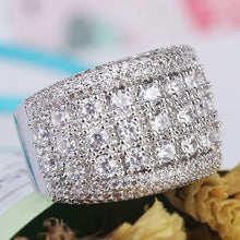 Pure 925 Sterling Silver Sparkling Wide Crystal Wedding Ring