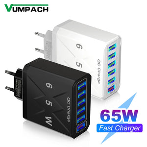 65W 6 Ports USB Fast Charging QC3.0 Travel Charger