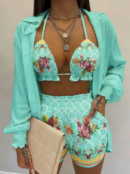 Printed High Waist 3Pce Bikini Set