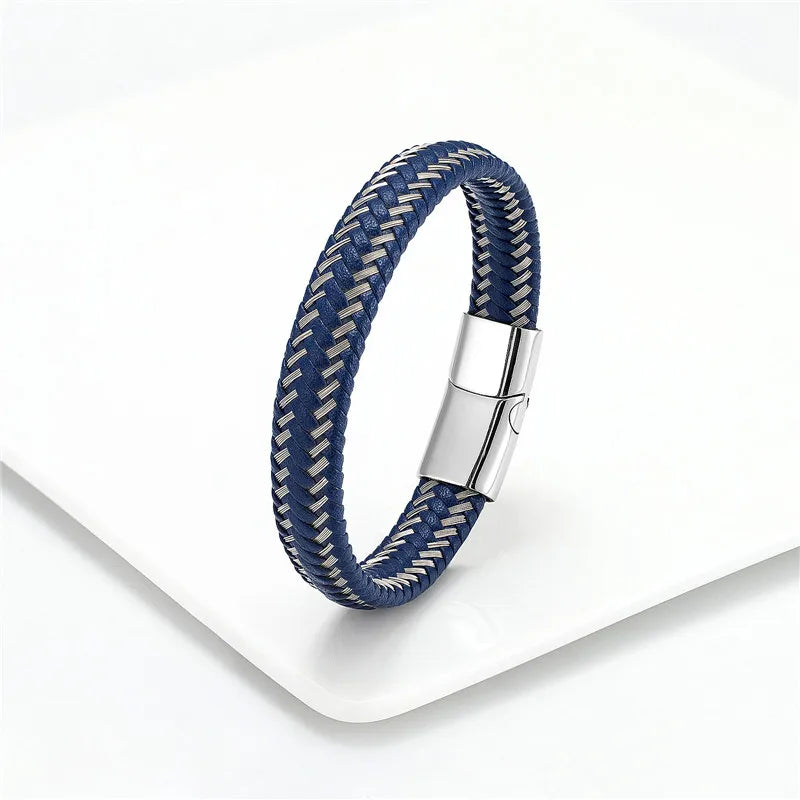 Leather Rope Stainless Steel Buckle Braided Bracelet