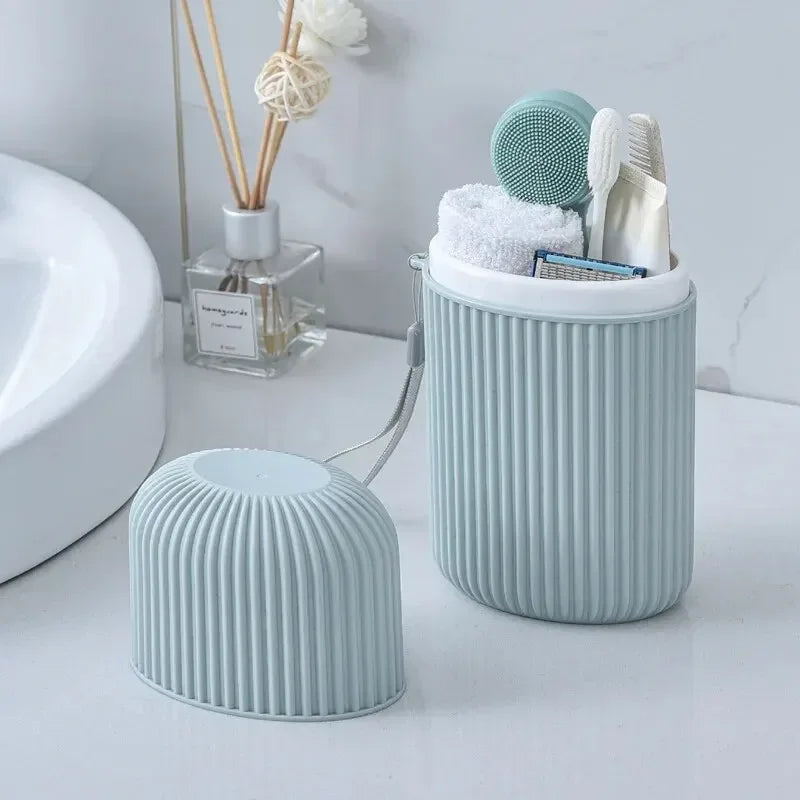 Portable Travel Mouthwash Cup Toothbrush Case with Lid Set