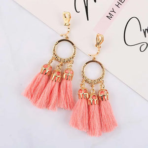 Trendy Bohemian Statement Tassel Clip On Earrings