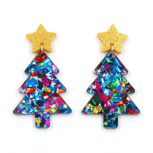 Hanging Drop Christmas Tree Acrylic Earrings earr
