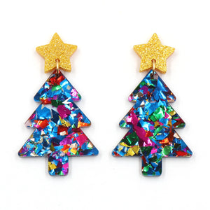 Hanging Drop Christmas Tree Acrylic Earrings earr