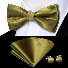Solid Silk Bow Tie Hanky Cuff Links Set