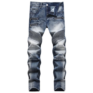 Casual Coated Straight Pleated Jeans