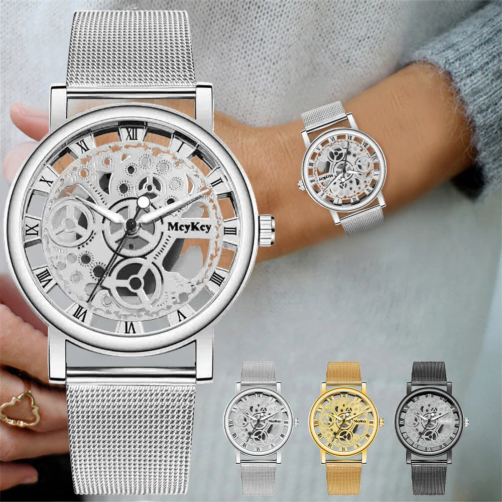 Hollow Skeleton Faux Mechanical Mesh Quartz Wrist Watch
