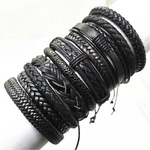 10 Pcs/set Black Wrap Woven Handmade Leather Bracelets