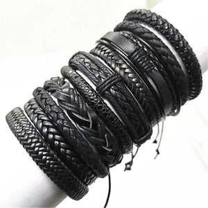 10 Pcs/set Black Wrap Woven Handmade Leather Bracelets