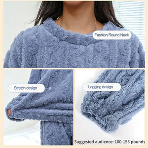 Soft Coral Velvet Jacquard Warm Pajama Set for Women