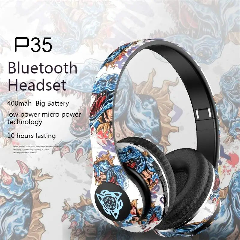 LED Graffiti Foldable Wireless Bluetooth Headphones Noise Canceling with Super Bass