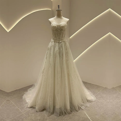 Romantic Strapless See-Through Wedding Dress