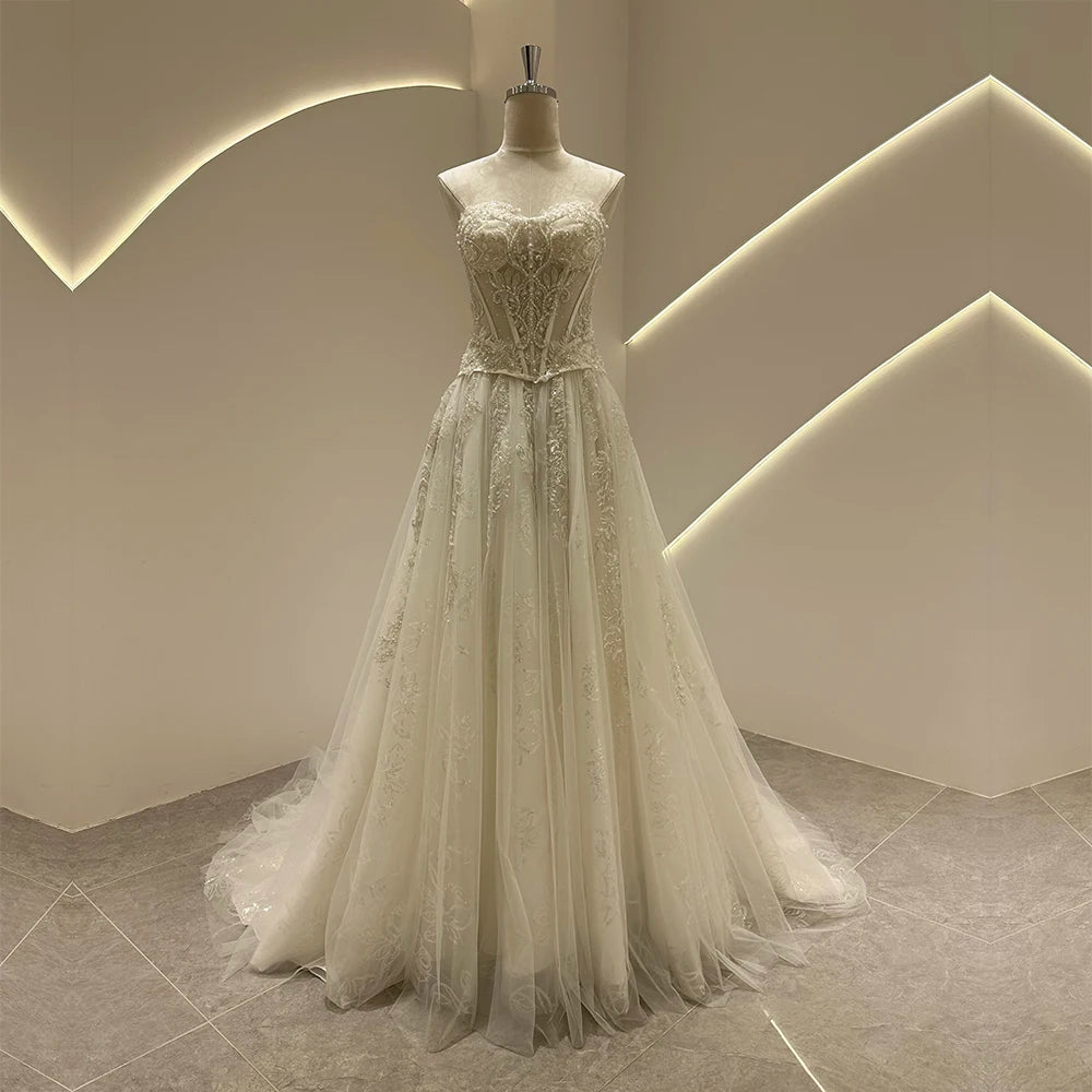 Romantic Strapless See-Through Wedding Dress