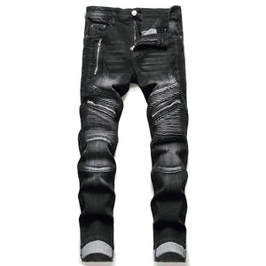 Casual Coated Straight Pleated Jeans