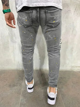 Creative Street Style High Stretch Paint Splatter Ripped Slim Jeans