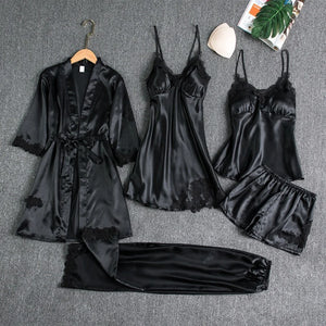 6PC Satin Sleep Pajamas Gown Set