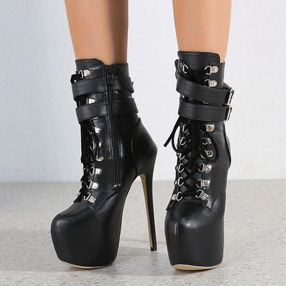 Liyke Buckle Strap 16.5CM Extreme High Heels Platform Boots