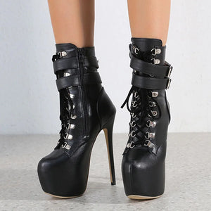 Liyke Buckle Strap 16.5CM Extreme High Heels Platform Boots