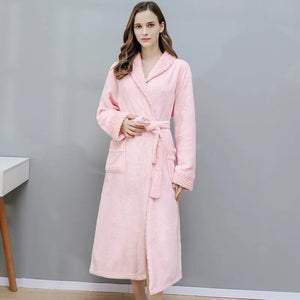 Warm Long Coral Velvet Thick Bathrobes