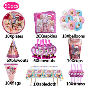 Pink Robloxed Theme Birthday Party Decorations Tableware Balloons Cups Plates Banner Backdrop Set