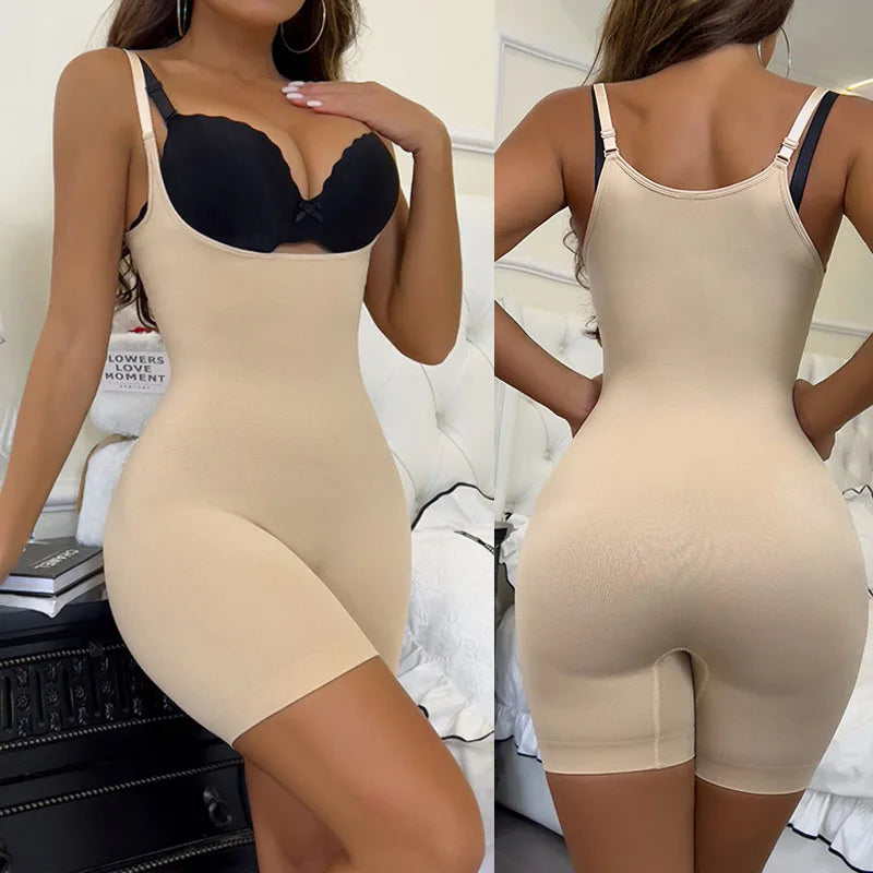 GUUDIA Open Bust Bodysuit Stretchy Spandex Tummy Control Full Back Shapewear Adjustable