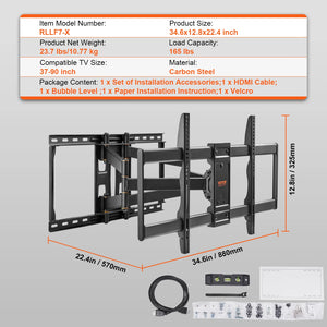VEVOR Full Motion TV Mount Fit for Most 26-90in TVs Swivel Tilt Horizontal Adjustment