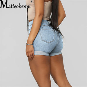 High Waist Stretch Denim Shorts