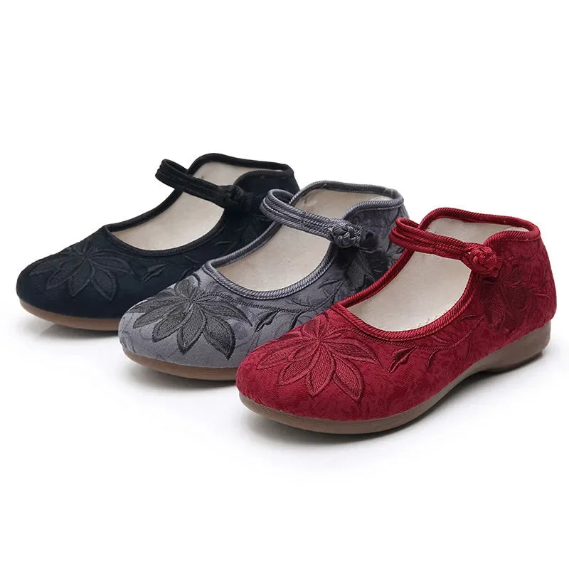 Retro Embroidered Anti-Skid Ballet Shoes