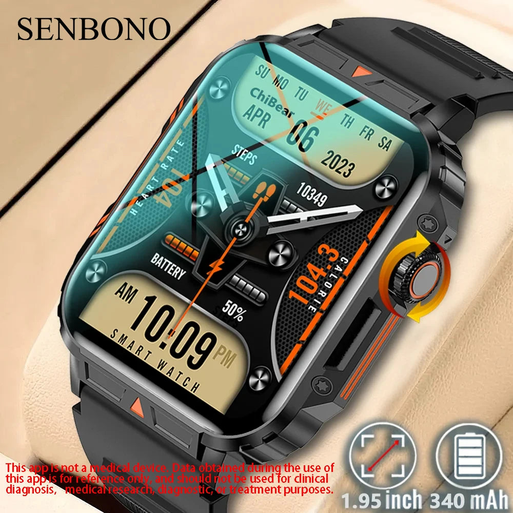SENBONO 1.95" HD Screen Bluetooth Call 24/7 Heart Rate Monitor Smartwatch