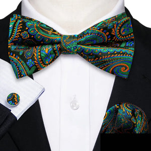 Barry.Wang Silk Bow Tie Hanky Cuffs Set