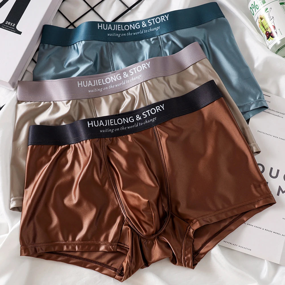3PCS Satin-like Smooth Cool Solid Boxers